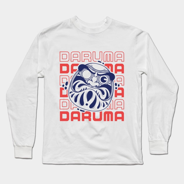 daruma doll illustration and typography Long Sleeve T-Shirt by Spes.id
